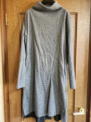 Q 큐 그레이 하이넥 니트 롱 원피스