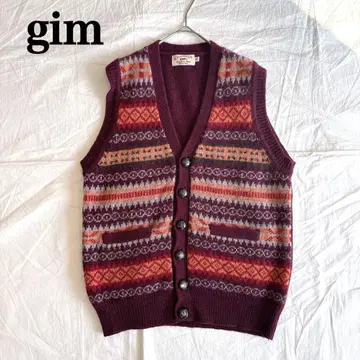 gim 짐 노르딕 무늬 스웨터 니트 베스트 보르도 싸개 버튼