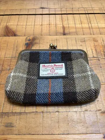 해리스 트위드 체크 무늬 가마구치 파우치