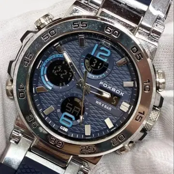 FOXBOX 크로노그래프 데이트 손목시계 쿼츠 네이비 작동품