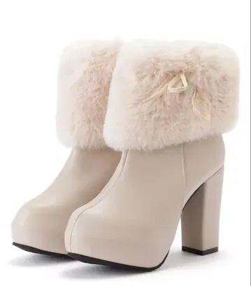 가죽 느낌 퍼 하이힐 숏부츠 laceladies