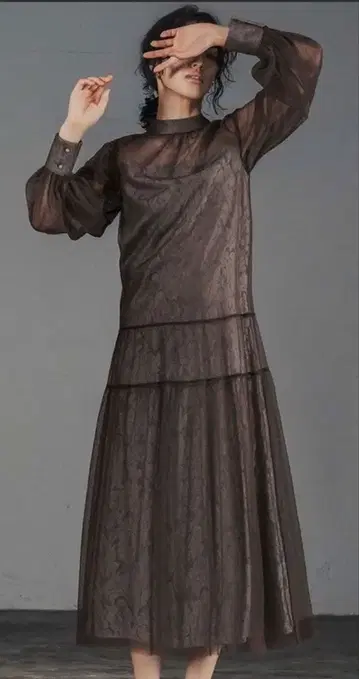 시스루 다크 브라운 티어드 드레스