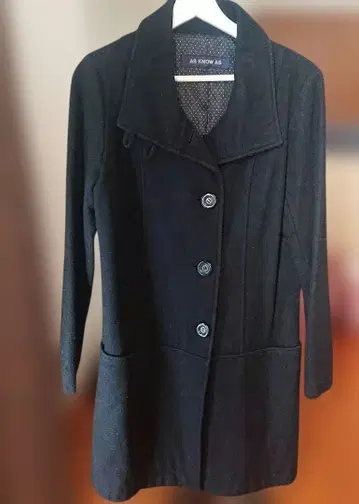 [ AS KNOW AS ] 블랙 울 코트 프리 사이즈 안감 도트