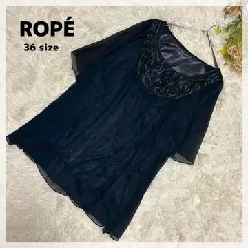 [ 로페 ] 쉬폰 x 새틴 모티브 튜닉 블라우스 36 네이비 경사