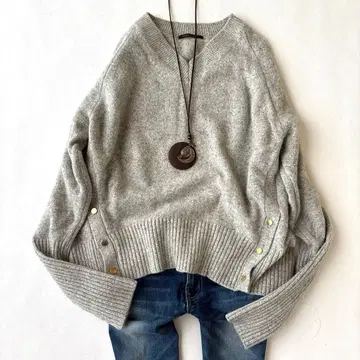 새상품급 밴야드 스톰 니트 스웨터 M 그레이 울 캐시미어 혼방