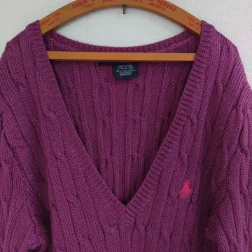 랄프 로렌 케이블 짜임 코튼 긴팔 니트 S 퍼플