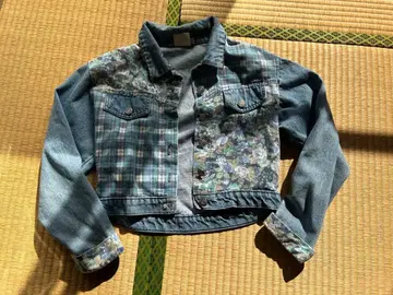 꽃무늬 체크 디자인 데님 자켓