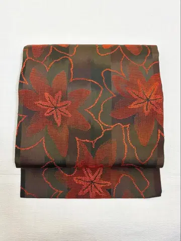 나고야 오비 브라운 짙은 녹색 주홍색 스트라이프 s2511143