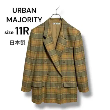 URBAN MAJORITY 체크 무늬 더블 브레스트 울 혼방 더블 자켓