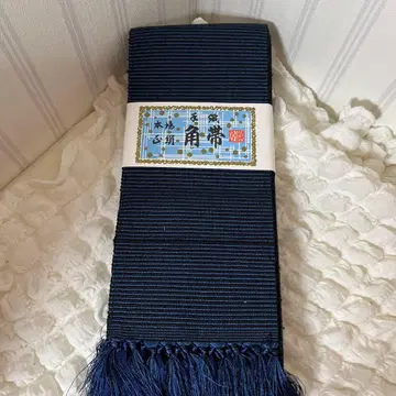 본고장 순수 실크 다크 네이비 스트라이프 남성용 오비 기모노용