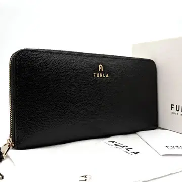 미사용 보관품 훌라 장지갑 가죽 아치 로고 라운드 지퍼 여성용 블랙