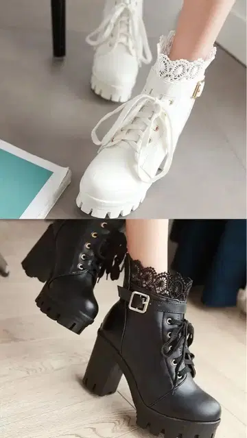 여성용 부츠 2개 세트 블랙 화이트