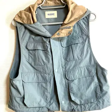 BEAMS BOY 베스트 후드 부착 블루 x 아이보리