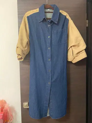 데님 블루 베이지 셔츠 원피스