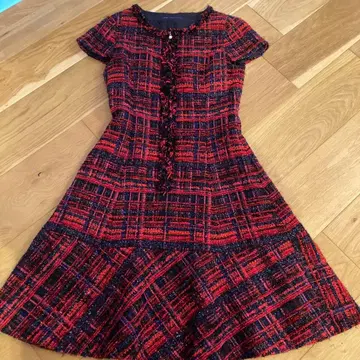 마리엘 트위드 레드 슬리브리스 원피스