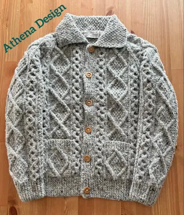 아테나 디자인 가디건 손뜨개질 네프 니트 멜란지 그레이 인버아란