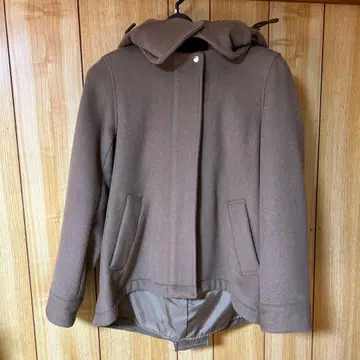 그린 라벨 브라운 후드 부착 울 자켓