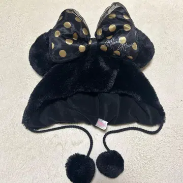 미니 팬캡 블랙 도트 리본