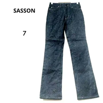 사쏜 7 다크 블루 플레어 데님 팬츠 멀티 컬러 라메 입 슬림