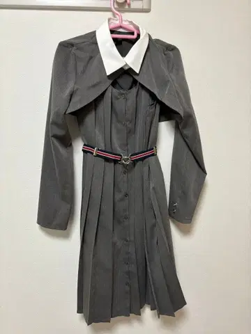 그레이 플리츠 미니 원피스 긴팔