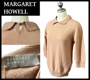 레어 마가렛호웰 캐시미어 카라 부착 폴로 점퍼 니트 핑크