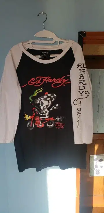 Ed Hardy 스컬 바이크 XL 7부 소매 티셔츠