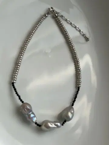 담수 펄 블랙 스피넬 레인보우 컬러 실버 오이스터 바로크 목걸이