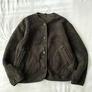 [ 유니클로 ] 플리스 보아 노카라 자켓 풀버튼 포켓 있음 L