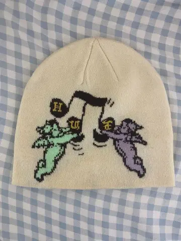 HUF 니트 모자 천사 디자인 화이트