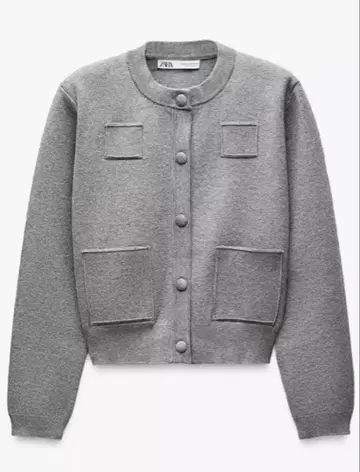 ZARA 플레인 니트 자켓 패디드 숄더 S