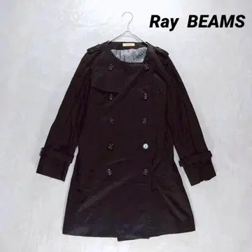 [레이빔즈] 트렌치코트 노카라 (F) 블랙 더블 브레스트 미들 기장