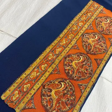 6636 네이비 컬러 나고야 오비 순수 실크 코몬  이로무지 염색 오비