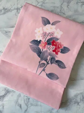 시오제 나고야 오비 미사용 새상품급 핑크 꽃 개방형