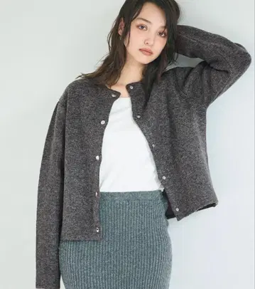 더블 페이스 크루넥 니트 가디건 차콜 L 사이즈