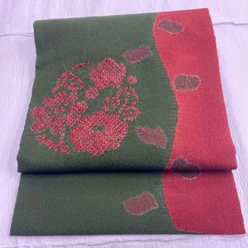 6637 시보리 염색 말차색 나고야 오비 순수 실크 코몬  이로무지