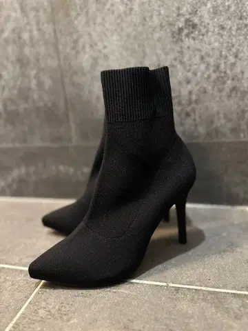블랙 니트 부츠 높은 힐 스틸레토