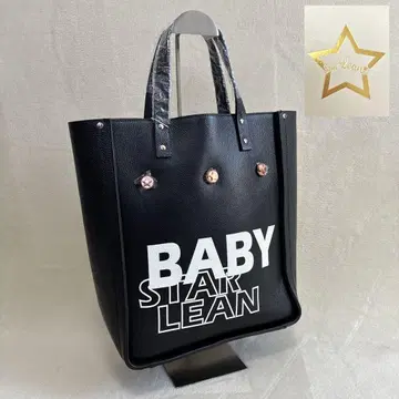 미사용 새상품 스타리안 빅 프린트 가죽 토트백 블랙