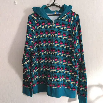 디즈니 리조트 미키 올 패턴 블루 지퍼 후드 부착 빅 사이즈 LL