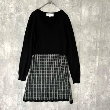 로페피크닉 니트 체크 스커트 도킹 무릎 기장 깔끔 고급