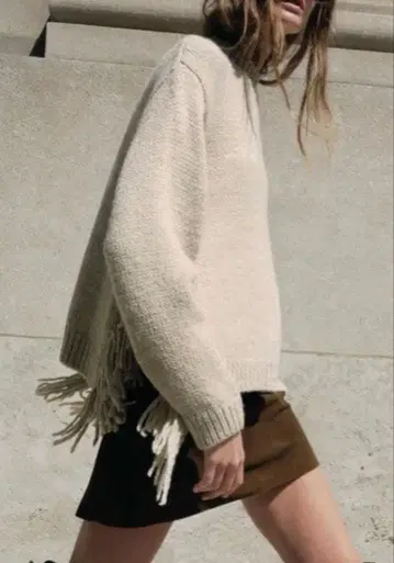 [택 포함 새상품] ZARA 프린지 니트 스웨터 베이지