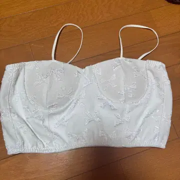 리본 자수 화이트 뷔스티에