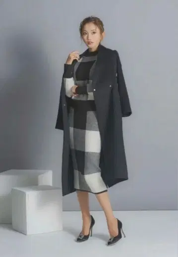 sheller 블록 체크 니트 스커트