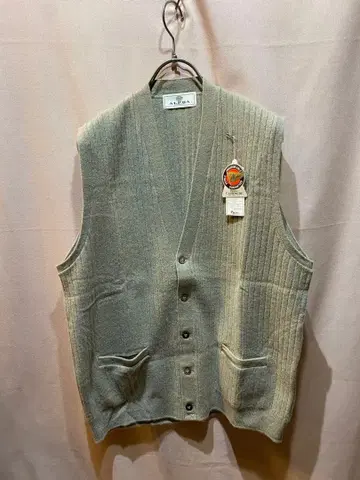 ALPHA 캐시미어 울 리브 니트 베스트 버튼 미사용품 레트로