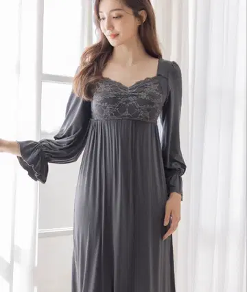 tu-hacci 차콜 그레이 나이트 브라 원피스 긴팔 맥시 길이 65M