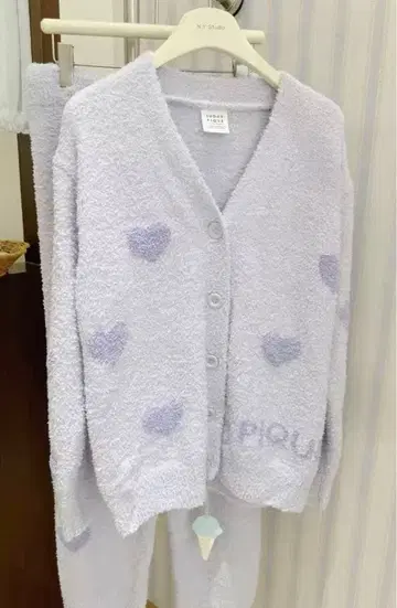 연보라 하트 무늬 룸웨어 세트