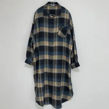 Helm 체크 무늬 긴팔 셔츠 원피스 M 파랑 베이지 그레이