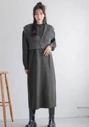 LOWRYS FARM 니트 원피스 프린지 베스트 2P 원피스