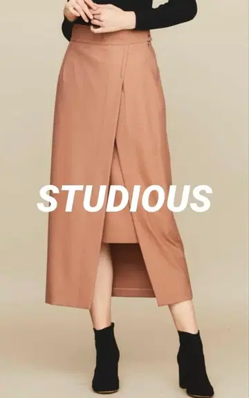 [ 새상품급 ] STUDIOUS 모이스트 트윌 슬릿 롱 스커트 브라운