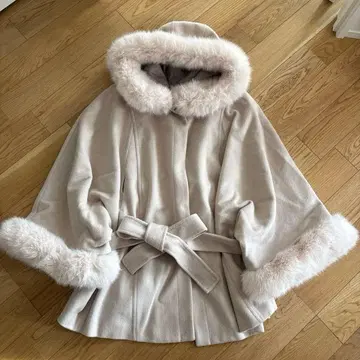 rienda 울 MIX 후드 판초 코트 라이트 베이지 M