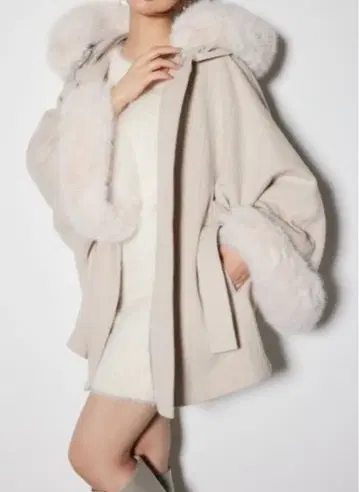 rienda 울 MIX 후드 판초 코트 라이트 베이지 M